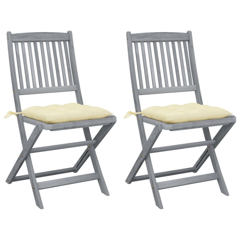 vidaXL Sillas de jardín plegables 2 uds cojines madera maciza acacia