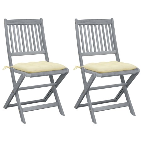 vidaXL Sillas de jardín plegables 2 uds cojines madera maciza acacia