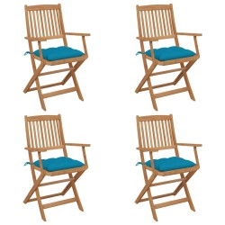 vidaXL Sillas de jardín plegables 4 uds y cojines madera maciza acacia