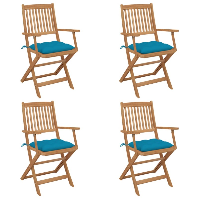 vidaXL Sillas de jardín plegables 4 uds y cojines madera maciza acacia vidaXL Sillas de jardín plegables 4 uds y cojines madera maciza acacia
