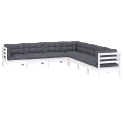 vidaXL Muebles de jardín 7 pzas y cojines blanco madera maciza de pino