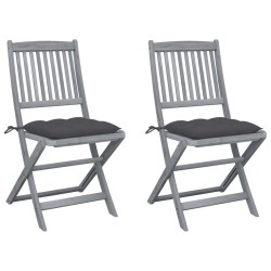 vidaXL Sillas de jardín plegables 2 uds cojines madera maciza acacia