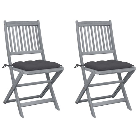 vidaXL Sillas de jardín plegables 2 uds cojines madera maciza acacia