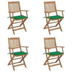 vidaXL Sillas de jardín plegables 4 uds y cojines madera maciza acacia
