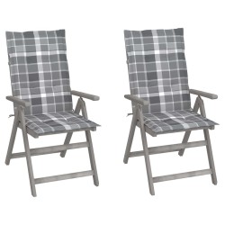 vidaXL Sillas de jardín reclinables 2 uds madera maciza acacia cojines