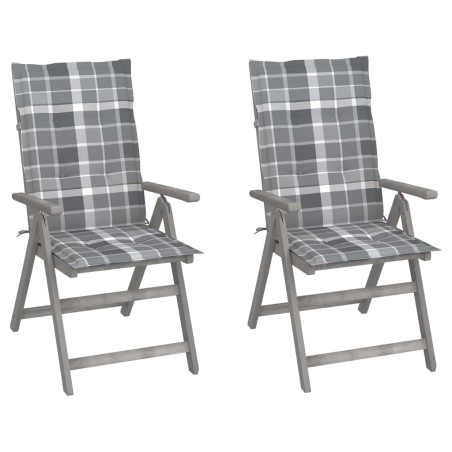 vidaXL Sillas de jardín reclinables 2 uds madera maciza acacia cojines