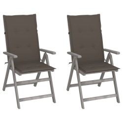 vidaXL Sillas de jardín reclinables 2 uds madera maciza acacia cojines