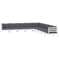 vidaXL Muebles de jardín 9 pzas y cojines blanco madera maciza de pino