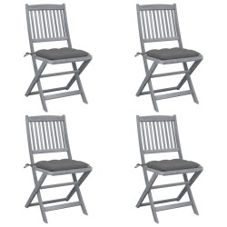 vidaXL Sillas de jardín plegables 4 uds cojines madera maciza acacia