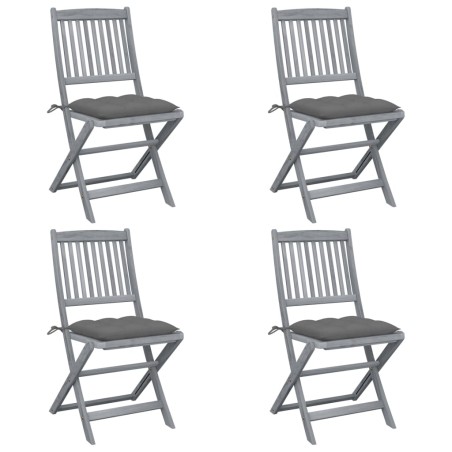 vidaXL Sillas de jardín plegables 4 uds cojines madera maciza acacia