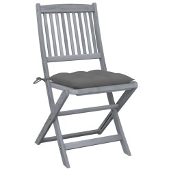 vidaXL Sillas de jardín plegables 4 uds cojines madera maciza acacia