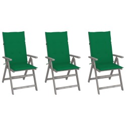 vidaXL Sillas de jardín reclinables 3 uds madera maciza acacia cojines