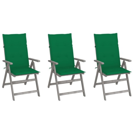 vidaXL Sillas de jardín reclinables 3 uds madera maciza acacia cojines
