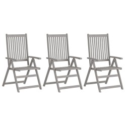 vidaXL Sillas de jardín reclinables 3 uds madera maciza acacia cojines