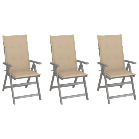 vidaXL Sillas de jardín reclinables 3 uds madera maciza acacia cojines