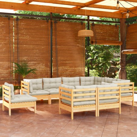 vidaXL Muebles de jardín 9 pzas y cojines madera maciza de pino crema