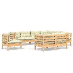 vidaXL Muebles de jardín 9 pzas y cojines madera maciza de pino crema