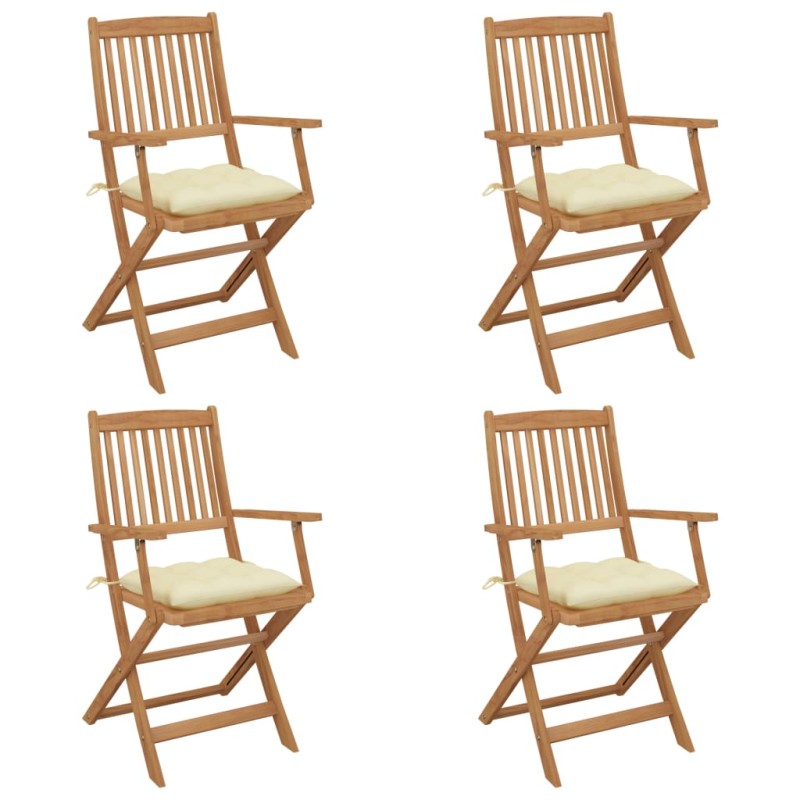 vidaXL Sillas de jardín plegables 4 uds y cojines madera maciza acacia vidaXL Sillas de jardín plegables 4 uds y cojines madera maciza acacia