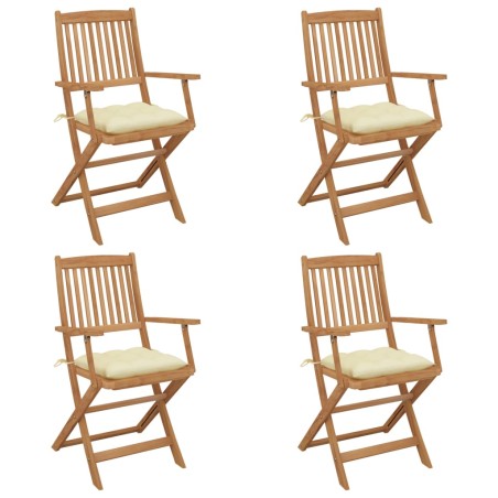 vidaXL Sillas de jardín plegables 4 uds y cojines madera maciza acacia
