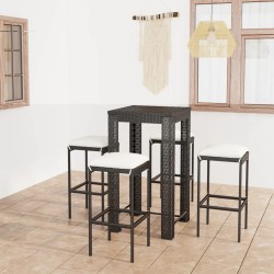 vidaXL Set muebles bar jardín 5 piezas y cojines ratán sintético negro