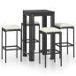 vidaXL Set muebles bar jardín 5 piezas y cojines ratán sintético negro