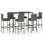 vidaXL Set muebles bar jardín 7 piezas y cojines ratán sintético gris