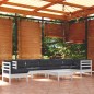 vidaXL Muebles de jardín 9 pzas y cojines blanco madera maciza de pino