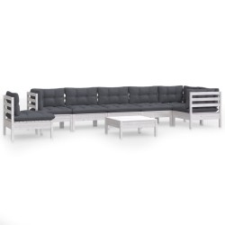 vidaXL Muebles de jardín 9 pzas y cojines blanco madera maciza de pino