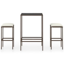 vidaXL Set de bar de jardín 3 piezas y cojines ratán sintético marrón