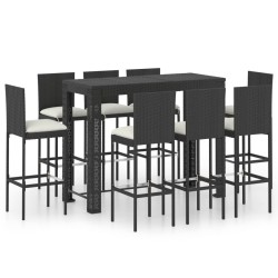 vidaXL Set muebles bar jardín 9 piezas ratán sintético y cojines crema