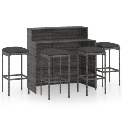 vidaXL Juego de muebles de bar de jardín de 5 piezas y cojines gris 