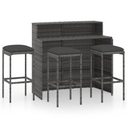 vidaXL Juego muebles de bar para jardín 4 piezas y cojines gris