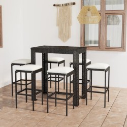 vidaXL Set muebles bar jardín 7 piezas y cojines ratán sintético negro