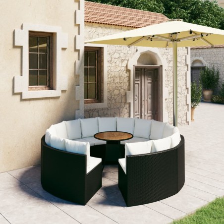 vidaXL Set de sofás de jardín 9 piezas y cojines ratán sintético negro