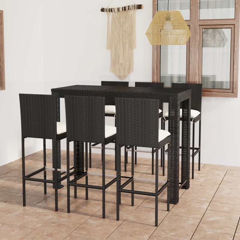 vidaXL Set muebles bar jardín 7 piezas ratán sintético y cojines crema vidaXL Set muebles bar jardín 7 piezas ratán sintético y cojines crema