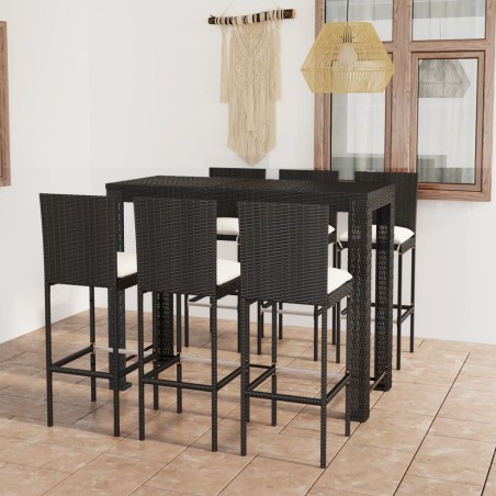 vidaXL Set muebles bar jardín 7 piezas ratán sintético y cojines crema