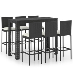 vidaXL Set muebles bar jardín 7 piezas ratán sintético y cojines crema
