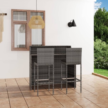 vidaXL Juego muebles de bar para jardín 3 piezas y cojines gris