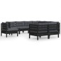 vidaXL Muebles de jardín 9 pzas y cojines negro madera maciza de pino vidaXL Muebles de jardín 9 pzas y cojines negro madera maciza de pino