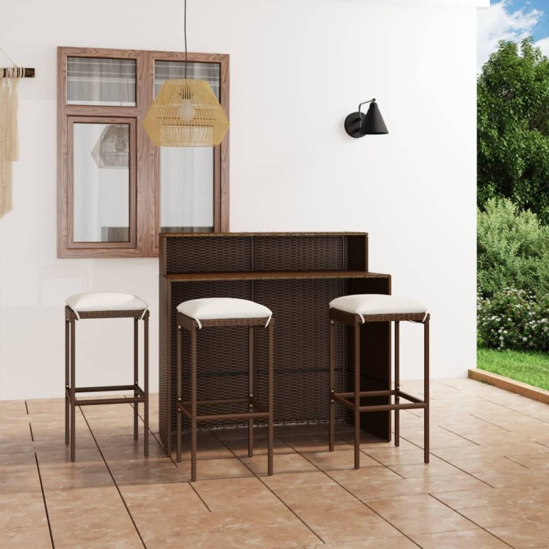 vidaXL Juego de muebles de bar para jardín 4 piezas y cojines marrón vidaXL Juego de muebles de bar para jardín 4 piezas y cojines marrón