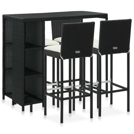vidaXL Set de bar para jardín 5 pzas y cojines ratán sintético negro