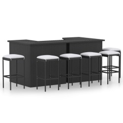 vidaXL Set de bar para jardín 8 piezas y cojines ratán sintético negro
