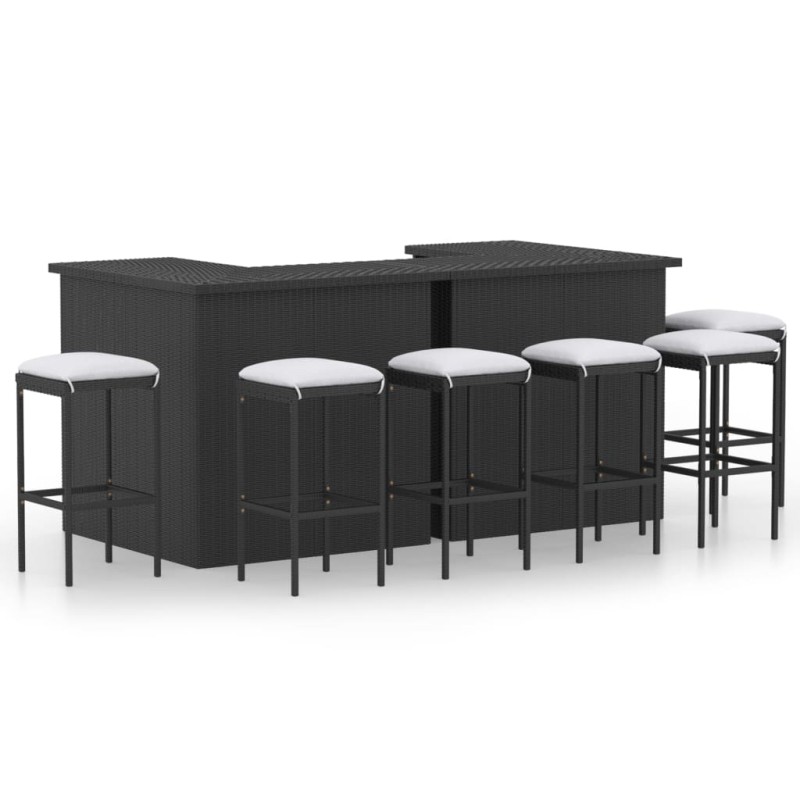 vidaXL Set de bar para jardín 8 piezas y cojines ratán sintético negro vidaXL Set de bar para jardín 8 piezas y cojines ratán sintético negro