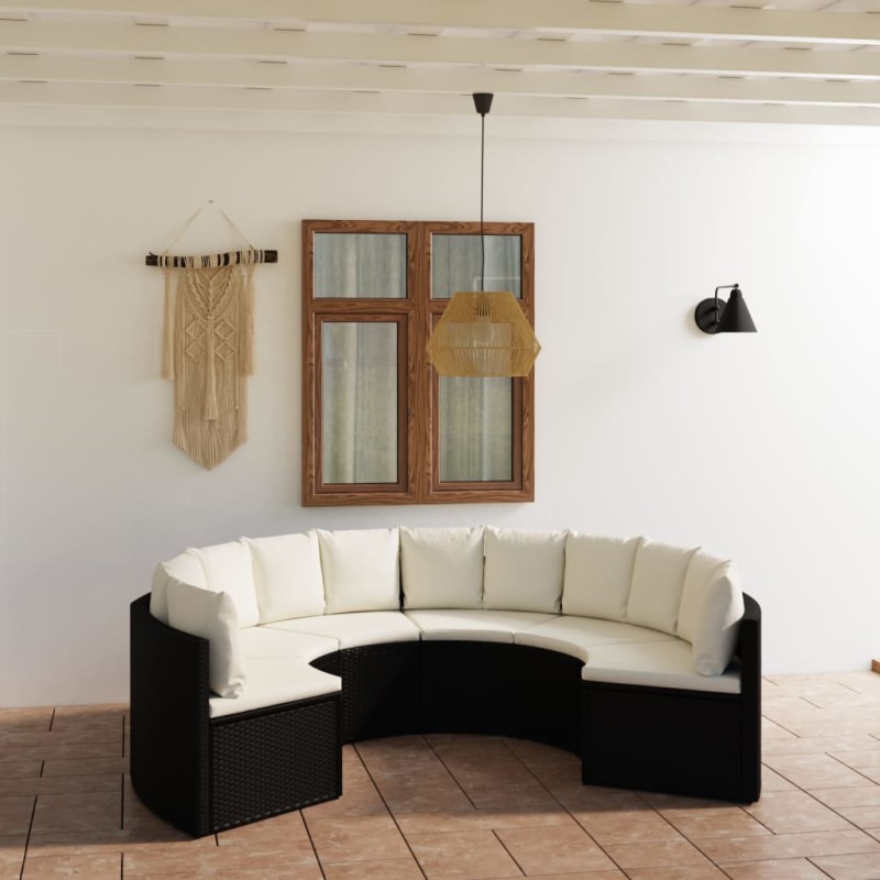 vidaXL Set de sofás de jardín 6 piezas y cojines ratán sintético negro vidaXL Set de sofás de jardín 6 piezas y cojines ratán sintético negro