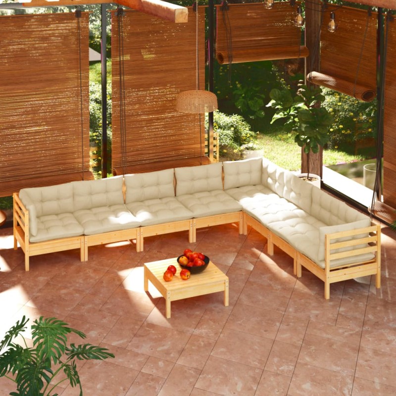 vidaXL Muebles de jardín 9 pzas y cojines madera maciza de pino crema