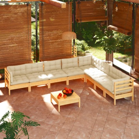 vidaXL Muebles de jardín 9 pzas y cojines madera maciza de pino crema