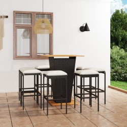 vidaXL Set de muebles de bar de jardín 9 pzas y cojines ratán PE negro