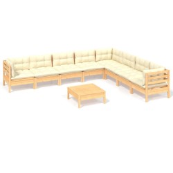 vidaXL Muebles de jardín 9 pzas y cojines madera maciza de pino crema
