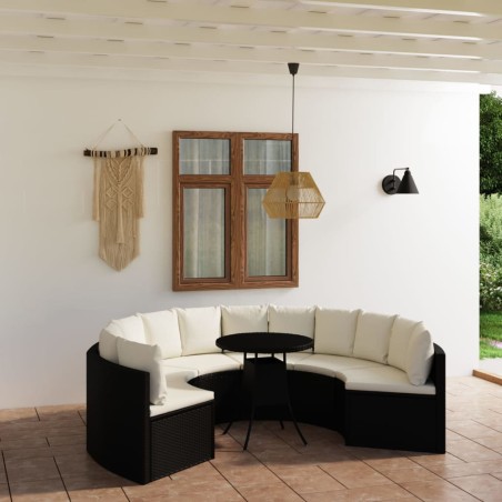 vidaXL Set de sofás de jardín 7 piezas y cojines ratán sintético negro