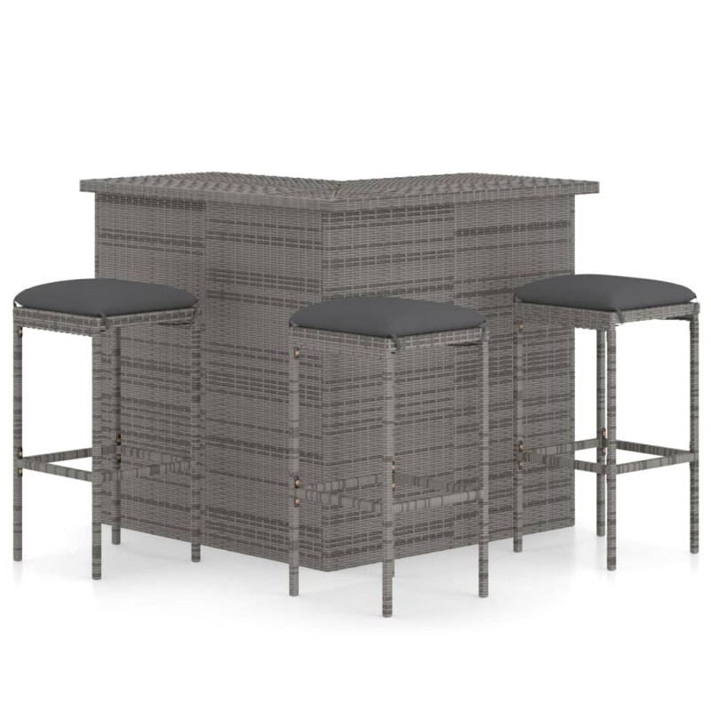 vidaXL Set de bar para jardín 4 piezas y cojines ratán sintético gris vidaXL Set de bar para jardín 4 piezas y cojines ratán sintético gris